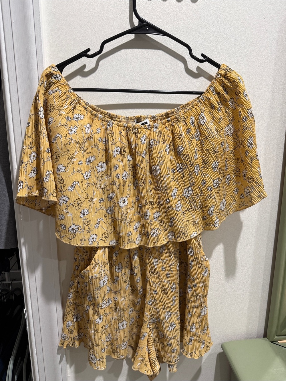 Fashion Nova Yellow Floral Off-Shoulder Romper